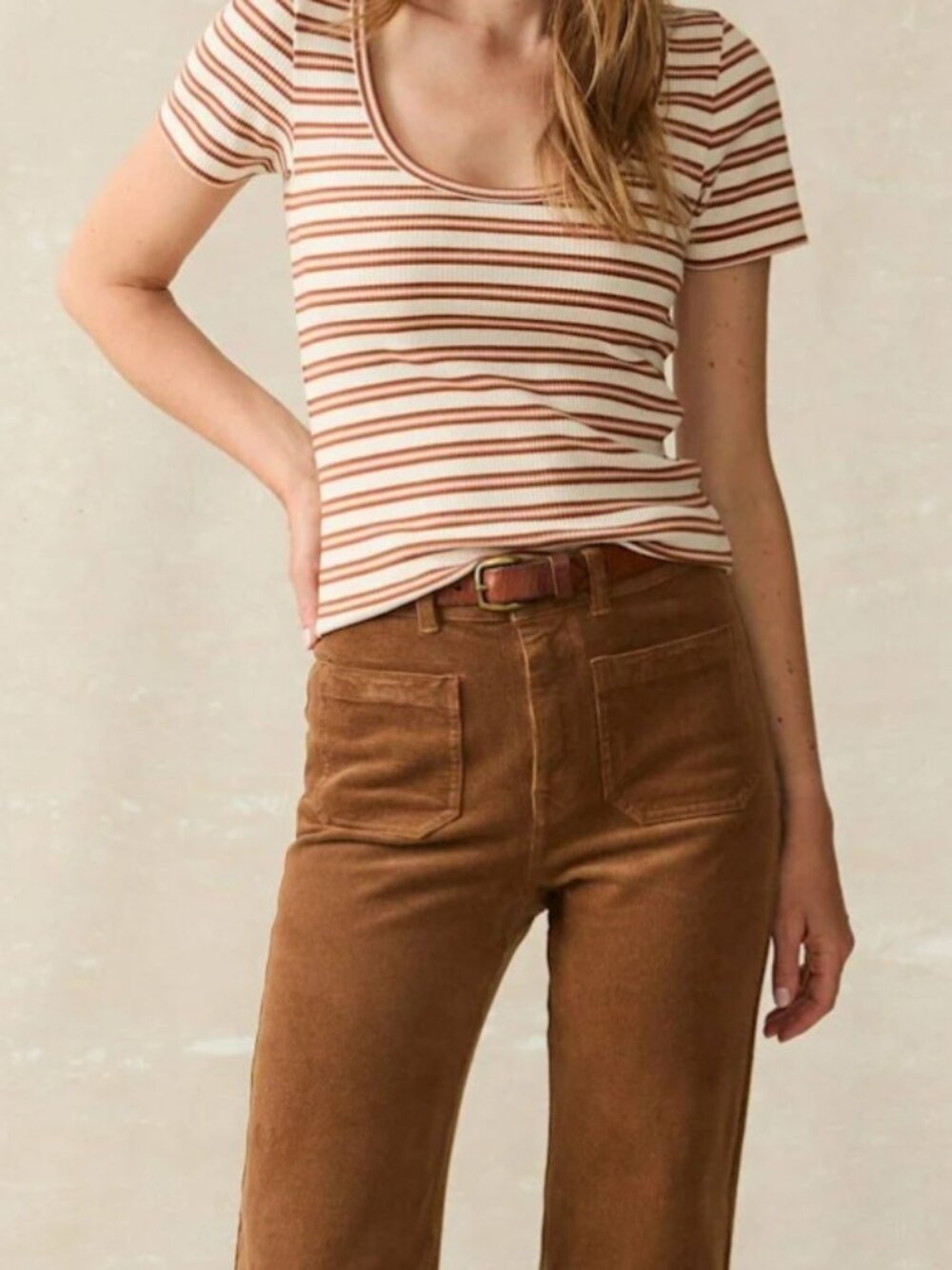 Faherty Ribbed Knit Tee orange and white stripe size L